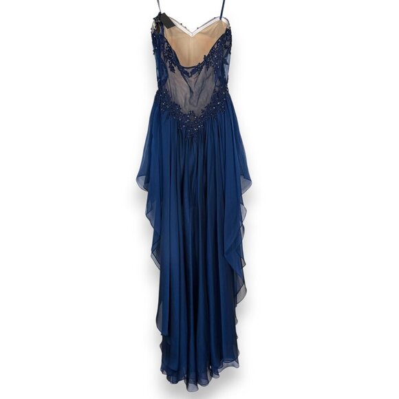La Femme Formal Gown Cocktail Dress Blue Lace Hi Low Mesh Y2K Back Strapless 6 - Picture 4 of 15